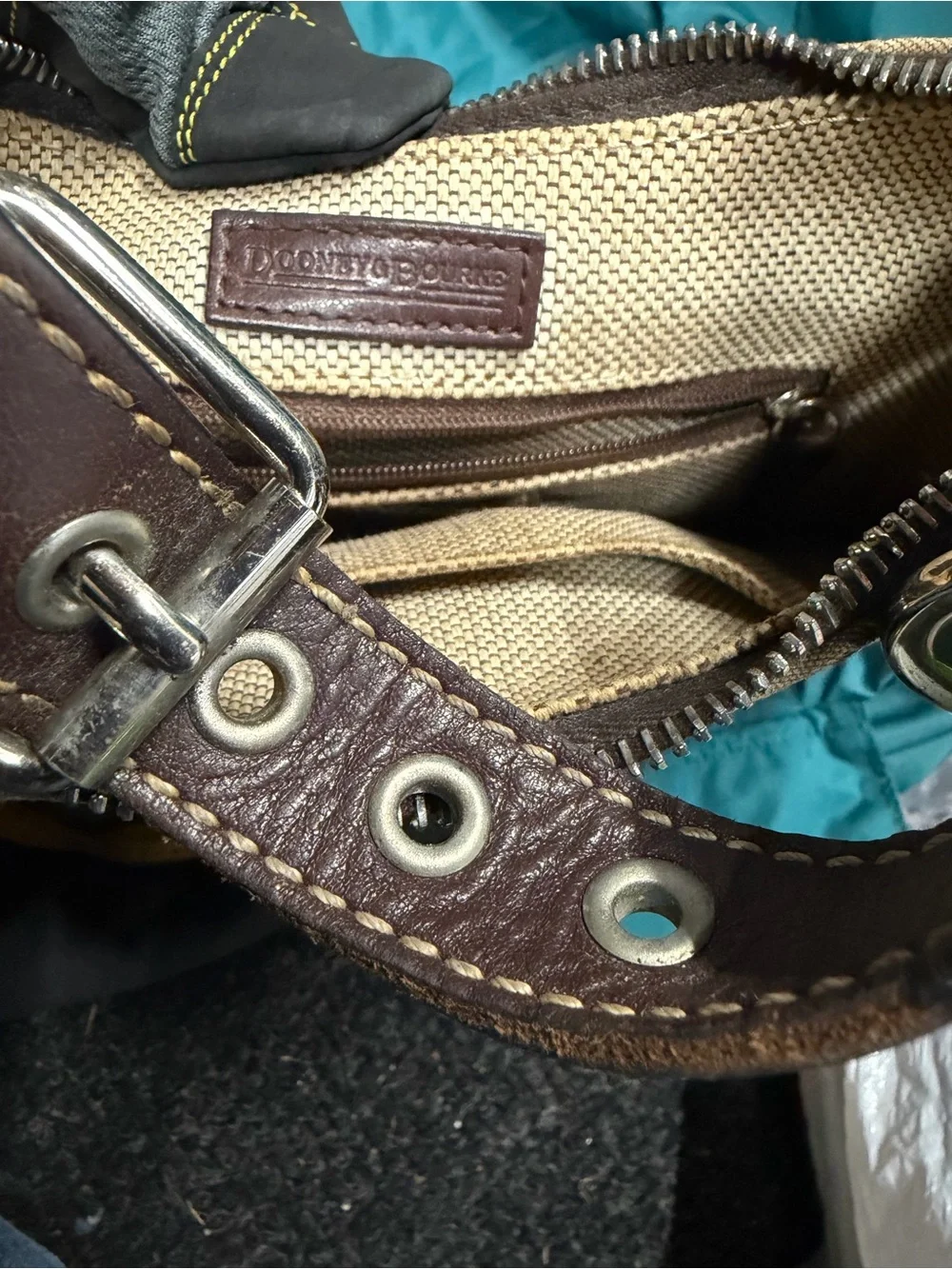 Dooney & Bourke Tan Monogram Hobo with Brown Leather Trim
